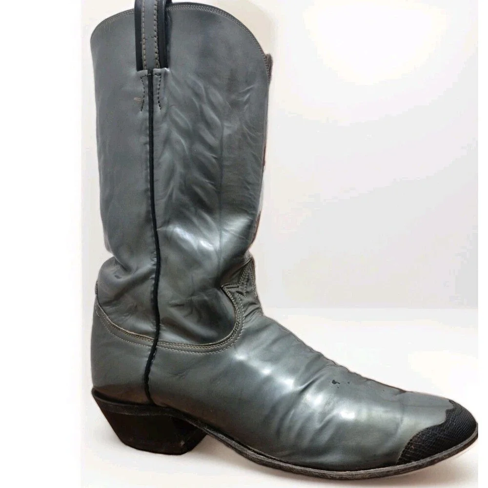 VTG Tony Lama Black Label Mens Size 11B Metallic Grey Western Cowboy Boots
